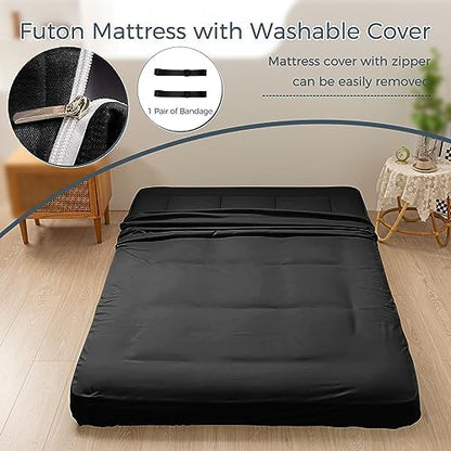 MAXYOYO 6" Extra Thick Floor Futon Mattress, Foldable Japanese Floor Mattress for Adults, Roll Up Tatami Pad for Guest Room, Black, Queen