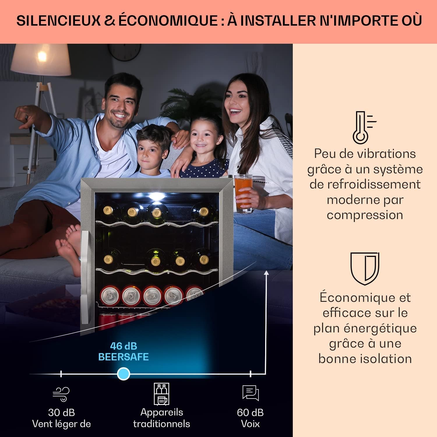 Mini Frigo De Chambre Et Bureau, Silencieux, Mini Bar 60L, Pour Boisson, Camping, Étagères Réglables, Ondulés Pour Le Vin, Cannette, Beer