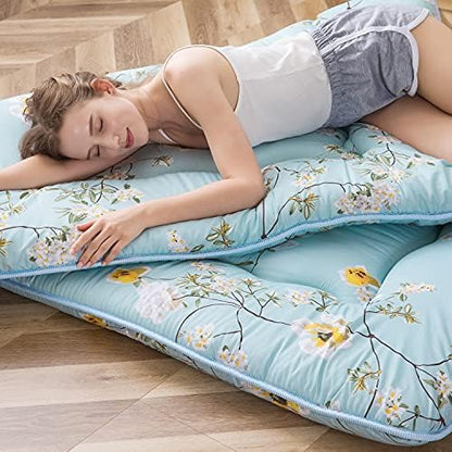 MAXYOYO Japanese Futon Mattress Floor Mattress Sleeping Pad Foldable Bed Roll Up Camping Cushion Floor Lounger Bed Couches and Sofas Couch Topper, Black Floral, Full Size