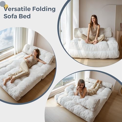 MAXYOYO Folding Sofa Bed, Convertible Sleeper Chair with Pillow Foldable Mattress with Back Support, Portable Fold Out Chair Bed Comfy Floor Sofa Lounge for Living Room Bedroom, Dark Grey, Single