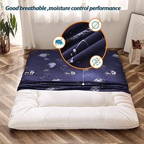MAXYOYO Mattress Cover for Traditional Japanese Futon Mattress, Futon Floor Mats Cover with Zipper, Super Soft and Machine Washable, Navy Floral, Twin