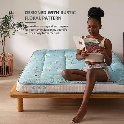 MAXYOYO Black Moon and Star Futon Mattress, Japanese Floor Mattress Quilted Bed Mattress Topper, Extra Thick Folding Sleeping Pad Breathable Floor Lounger Guest Bed for Camping Couch, Twin