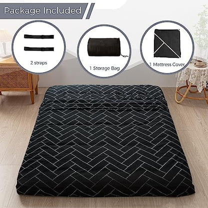 MAXYOYO Black Moon and Star Futon Mattress, Japanese Floor Mattress Quilted Bed Mattress Topper, Extra Thick Folding Sleeping Pad Breathable Floor Lounger Guest Bed for Camping Couch, Twin