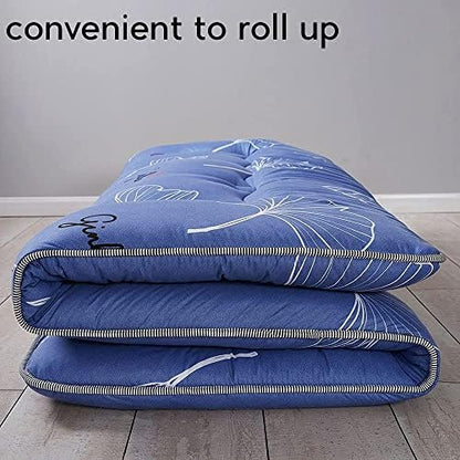 MAXYOYO Japanese Futon Mattress Floor Mattress Sleeping Pad Foldable Bed Roll Up Camping Cushion Floor Lounger Bed Couches and Sofas Couch Topper, Black Floral, Full Size