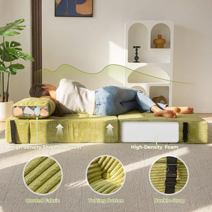 MAXYOYO Folding Sofa Bed, Convertible Sofa Bed with High-Density Support Foam, Portable 4 in 1 Fold Out Chair to Floor Lounger, Versatile Floor Couch for Living Room Bedroom, Dark Grey