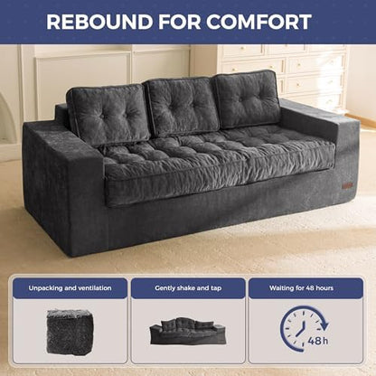 MAXYOYO Bean Bag Chair for Adults, Upholstered Floor Sofa with Armrests, Loveseat Boneless Couch with Tufted Cushion &amp; Backrest, Sofa in A Box, Large Bean Bag Couch for Bedroom Living Room, Black