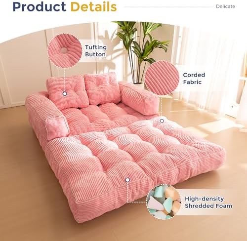MAXYOYO Folding Sofa Bed, L-Shaped Convertible Sofa Bed with Armrest Foldable Sleeper Sofa with Pillow, Portable Fold Out Chair Bed Comfy Floor Lounge for Living Room Bedroom, Dark Grey