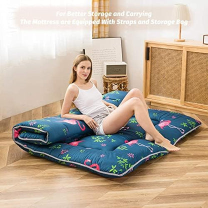 MAXYOYO Japanese Futon Mattress Floor Mattress Sleeping Pad Foldable Bed Roll Up Camping Cushion Floor Lounger Bed Couches and Sofas Couch Topper, Black Floral, Full Size