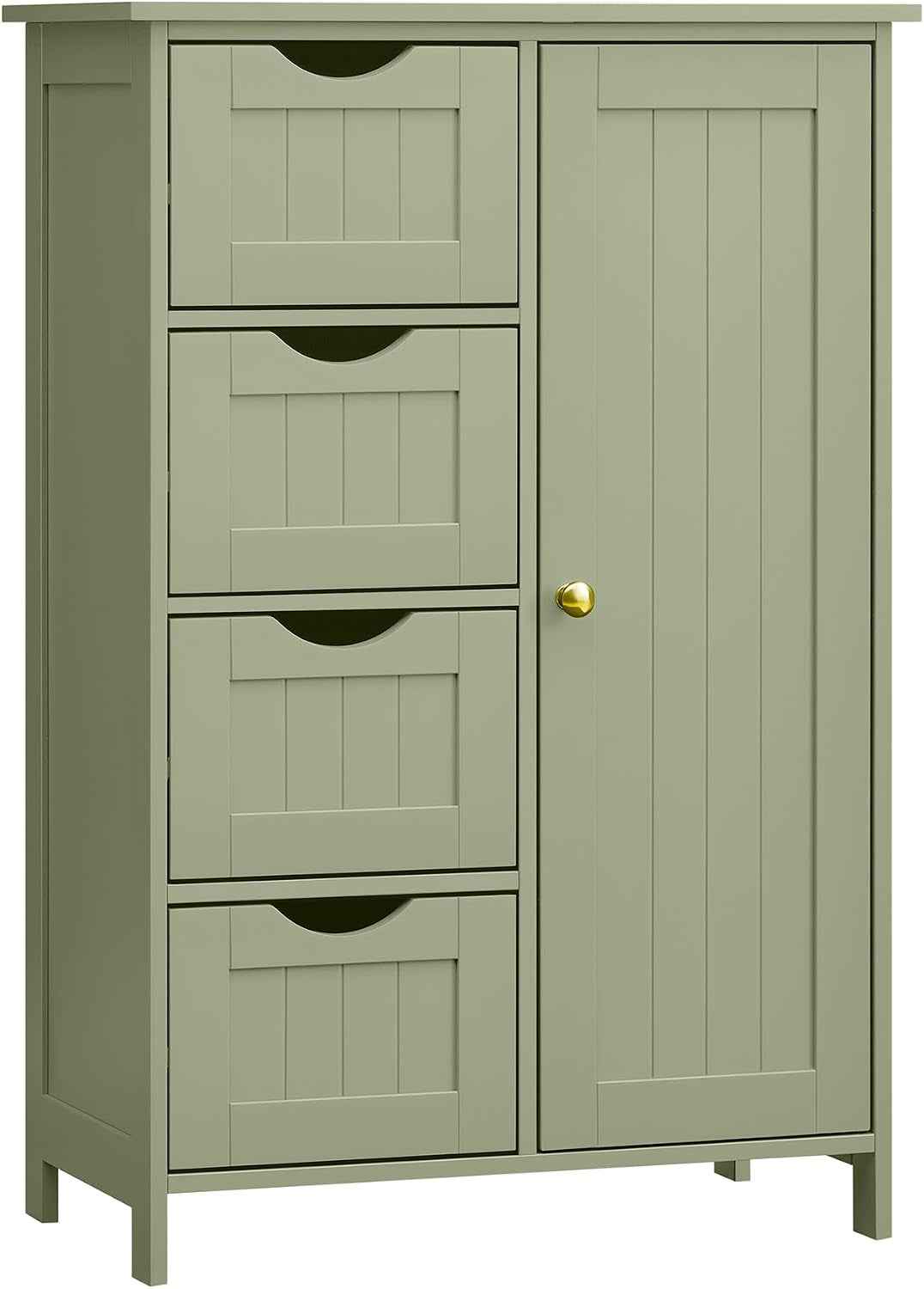 Meuble Salle De Bain Rangement, Armoire Gain De Place, Commode, Avec 4 Tiroirs, Placard Avec Porte, Étagère Réglable, 30 X 55 X 82 Cm, Vert Forêt LHC041C02