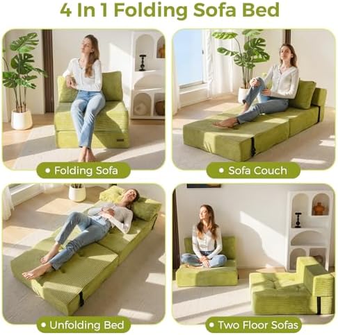 MAXYOYO Folding Sofa Bed, Convertible Sofa Bed with High-Density Support Foam, Portable 4 in 1 Fold Out Chair to Floor Lounger, Versatile Floor Couch for Living Room Bedroom, Dark Grey