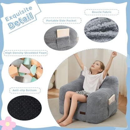 MAXYOYO Kids Sherpa Bean Bag Chair, Boucle Toddler Chair Toddler Bean Bag Couch for Girls and Boys, Teddy Lazy Sofa with Pocket for Playing, Green