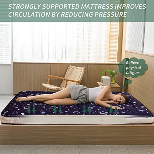 MAXYOYO Black Moon and Star Futon Mattress, Japanese Floor Mattress Quilted Bed Mattress Topper, Extra Thick Folding Sleeping Pad Breathable Floor Lounger Guest Bed for Camping Couch, Twin