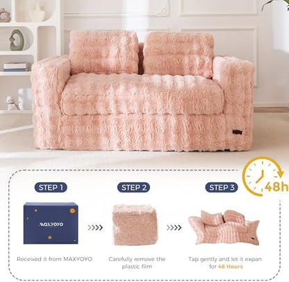 MAXYOYO Loveseat Sofa for Living Room, Small Sofa Couch Tufted Boneless Couch, Comfy Bean Bag Chair for Small Space Bedroom Apartment, No Assembly Needed, Beige