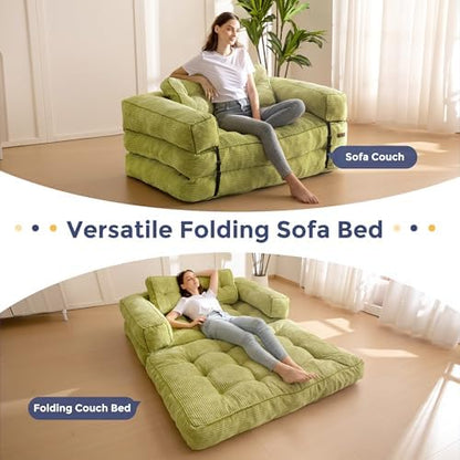 MAXYOYO Folding Sofa Bed, L-Shaped Convertible Sofa Bed with Armrest Foldable Sleeper Sofa with Pillow, Portable Fold Out Chair Bed Comfy Floor Lounge for Living Room Bedroom, Dark Grey