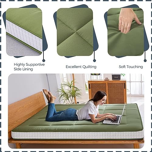 MAXYOYO 6" Extra Thick Floor Futon Mattress, Foldable Japanese Floor Mattress for Adults, Roll Up Tatami Pad for Guest Room, Black, Queen