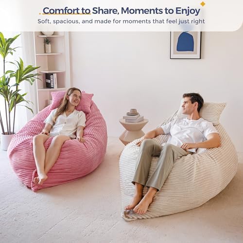 MAXYOYO Giant Bean Bag Chair with Pillow, 3 in 1 Convertible Bean Bag Chair for Adults with Removable Cover, Floor Cushion Stuffed Floor Lounger for Living Room Bedroom, Grey