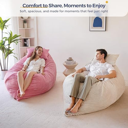 MAXYOYO Giant Bean Bag Chair with Pillow, 3 in 1 Convertible Bean Bag Chair for Adults with Removable Cover, Floor Cushion Stuffed Floor Lounger for Living Room Bedroom, Grey