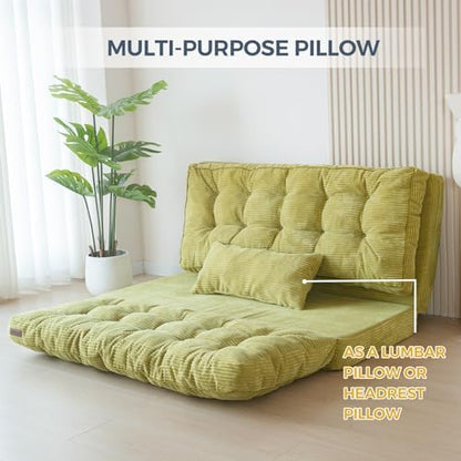 MAXYOYO Bean Bag Bed Tufted Folding Sofa Bed with Pillows, Extra Thick and Long Floor Mattress for Adults, Single Couch Bed for Bedroom Living Room, Beige, 30x91 Inch
