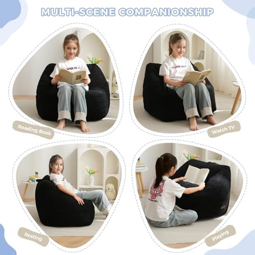 MAXYOYO Kids Bean Bag Chair, Bean Bag Couch with Handle, Comfy Toddler Chair for Boys and Girls, Accent Sofa Chair with Pocket for Gaming Reading Relaxing, Pink