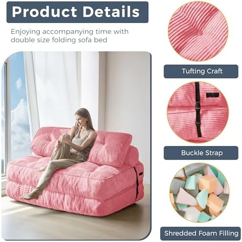 MAXYOYO Folding Sofa Bed, Convertible Sleeper Chair with Pillow Foldable Mattress with Back Support, Portable Fold Out Chair Bed Comfy Floor Sofa Lounge for Living Room Bedroom, Dark Grey, Single