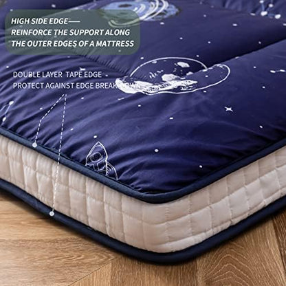 MAXYOYO Black Moon and Star Futon Mattress, Japanese Floor Mattress Quilted Bed Mattress Topper, Extra Thick Folding Sleeping Pad Breathable Floor Lounger Guest Bed for Camping Couch, Twin