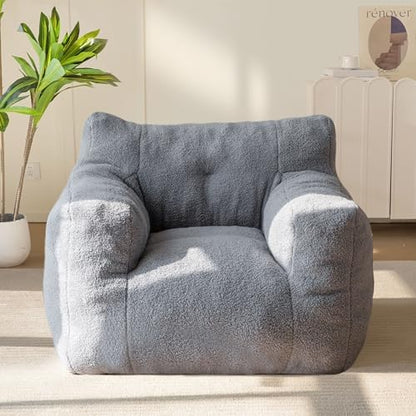 MAXYOYO Kids Sherpa Bean Bag Chair, Boucle Toddler Chair Toddler Bean Bag Couch for Girls and Boys, Teddy Lazy Sofa with Pocket for Playing, Green