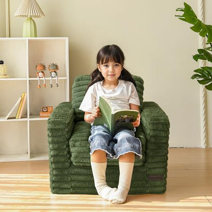MAXYOYO Kids Bean Bag Chair, Comfy Faux Fur Bean Bag Sofa with Filler, Upholstered Floor Sofa with Pillows and Armrests, Lazy Floor Chair Couch for Boys and Girls, Pink