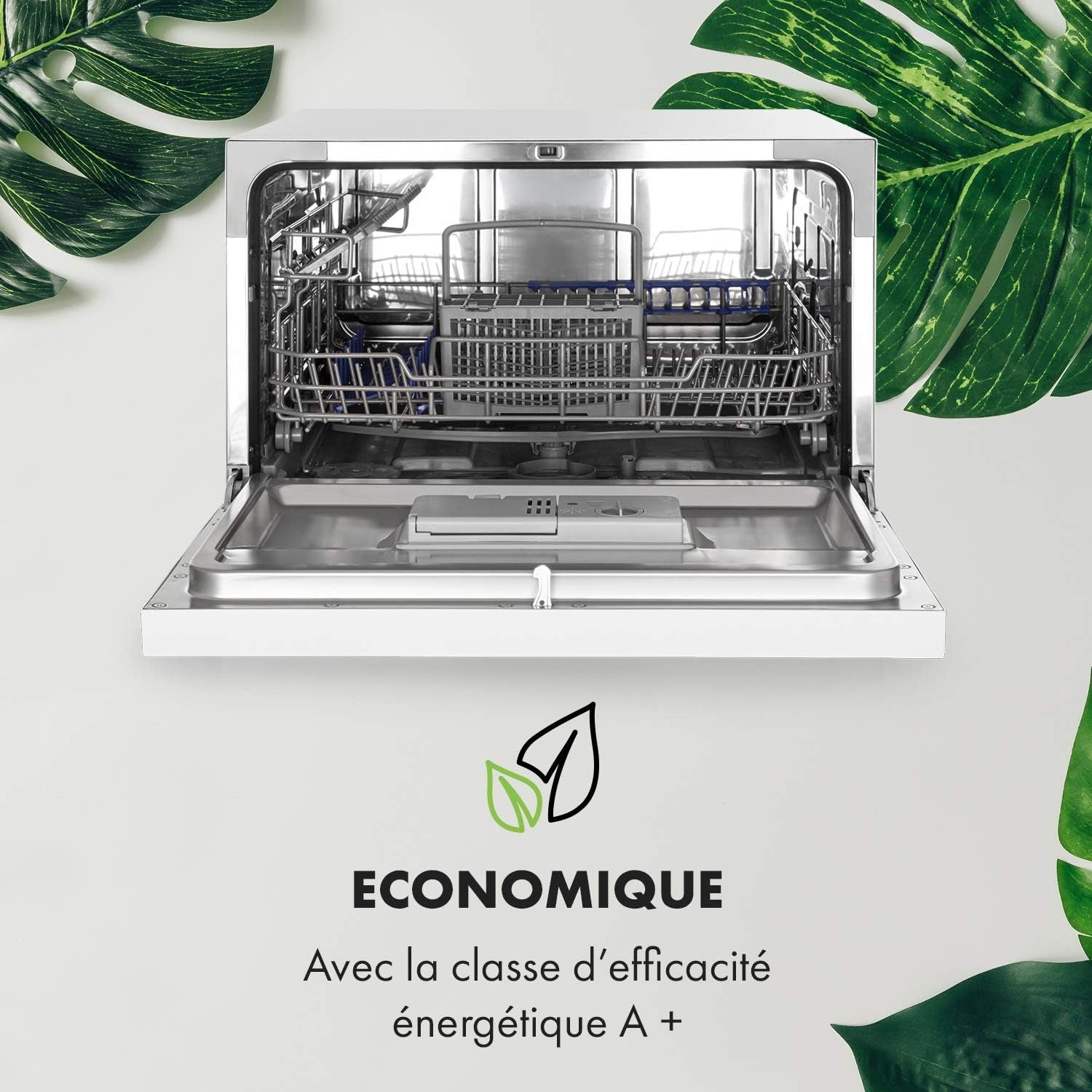 Lagoona Mini Lave-Vaisselle Autonome : CEE F, 1380W, 6 Couverts, Consommation D'Eau: 6,5L, 7 Programmes plus Séchage Supplémentaire, 49 Db, Panneau De Commande Tactile Noir, Blanc
