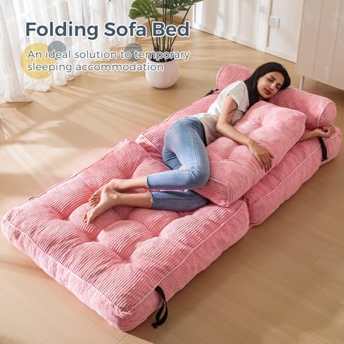 MAXYOYO Folding Sofa Bed, Convertible Sleeper Chair with Pillow Foldable Mattress with Back Support, Portable Fold Out Chair Bed Comfy Floor Sofa Lounge for Living Room Bedroom, Dark Grey, Single