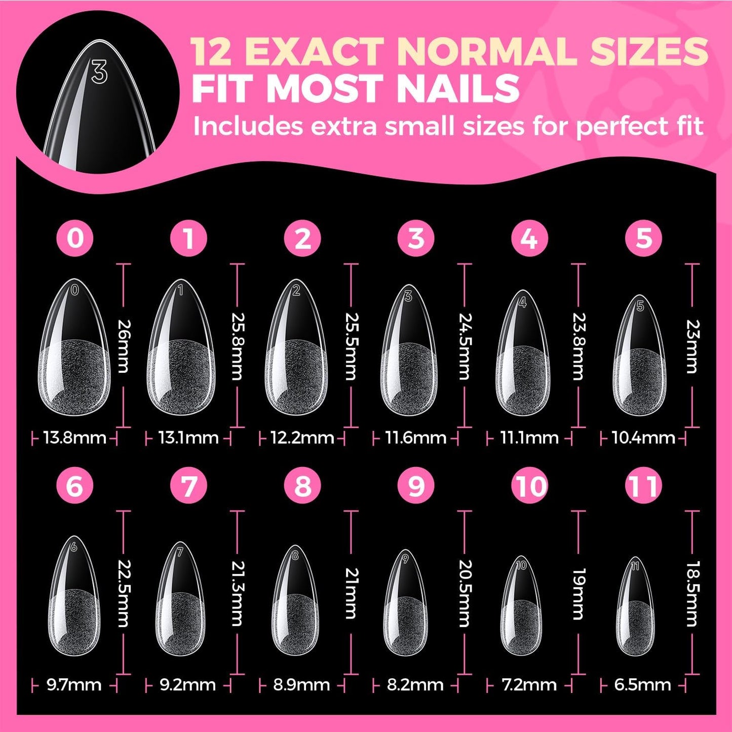 Capsule Américaine Ongles Amande Moyenne 504 Pièces | Faux Ongles Couverture Totale, Gel Souple Sans Courbure En C, Idéal Pour Extensions D’Ongles Et DIY À La Maison 12 Tailles