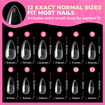 Capsule Américaine Ongles Amande Moyenne 504 Pièces | Faux Ongles Couverture Totale, Gel Souple Sans Courbure En C, Idéal Pour Extensions D’Ongles Et DIY À La Maison 12 Tailles