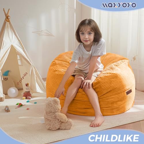 MAXYOYO Bean Bag Chair Bed for Kids, Convertible Bean Bag Folds from Lazy Chair to Floor Mattress Bed, Machine Washable Corded Fabric, Stuffed Floor Sofa Couch for Boys and Girls, Dark Grey