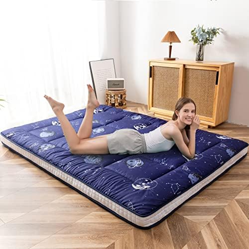 MAXYOYO Black Moon and Star Futon Mattress, Japanese Floor Mattress Quilted Bed Mattress Topper, Extra Thick Folding Sleeping Pad Breathable Floor Lounger Guest Bed for Camping Couch, Twin