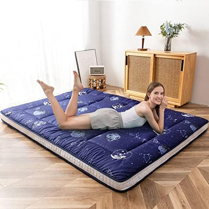MAXYOYO Black Moon and Star Futon Mattress, Japanese Floor Mattress Quilted Bed Mattress Topper, Extra Thick Folding Sleeping Pad Breathable Floor Lounger Guest Bed for Camping Couch, Twin