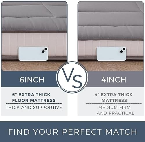 MAXYOYO 6" Extra Thick Floor Futon Mattress, Foldable Japanese Floor Mattress for Adults, Roll Up Tatami Pad for Guest Room, Black, Queen