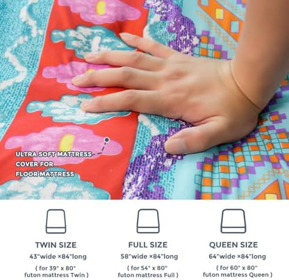 MAXYOYO Mattress Cover for Traditional Japanese Futon Mattress, Futon Floor Mats Cover with Zipper, Super Soft and Machine Washable, Navy Floral, Twin