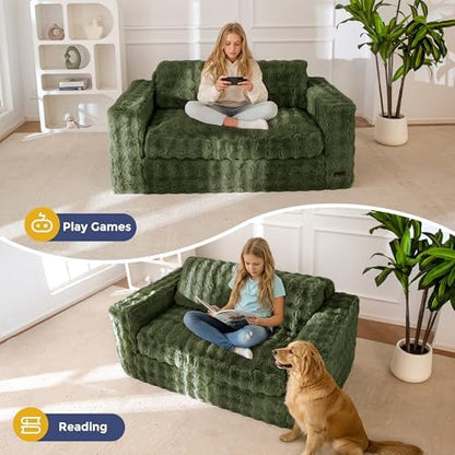 MAXYOYO Loveseat Sofa for Living Room, Small Sofa Couch Tufted Boneless Couch, Comfy Bean Bag Chair for Small Space Bedroom Apartment, No Assembly Needed, Beige