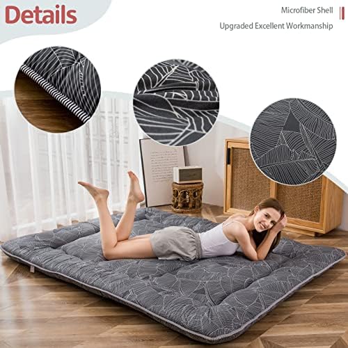 MAXYOYO Japanese Futon Mattress Floor Mattress Sleeping Pad Foldable Bed Roll Up Camping Cushion Floor Lounger Bed Couches and Sofas Couch Topper, Black Floral, Full Size