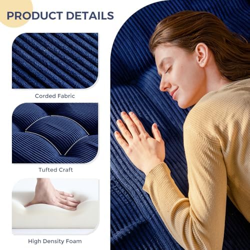 MAXYOYO Tri-Fold Mattress, 6 Inch Tufted Folding Mattress Full Foam Bed, Foldable Floor Couch Guest Bed Topper Portable Camping Sleeper with Corded Fabric, Dark Grey, 53"x75"