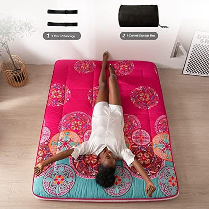 MAXYOYO Black Moon and Star Futon Mattress, Japanese Floor Mattress Quilted Bed Mattress Topper, Extra Thick Folding Sleeping Pad Breathable Floor Lounger Guest Bed for Camping Couch, Twin