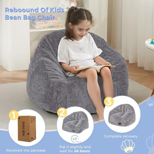 MAXYOYO Bean Bag Chair for Kids, Shell Shaped Bean Bag Couch for Boys and Girls, Toddler Chair Bean Bag Sofa for Playroom, Nursery Room, Pink