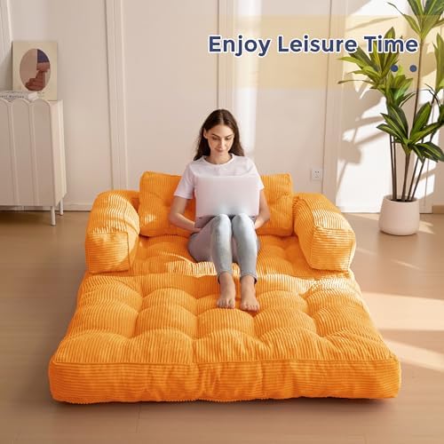 MAXYOYO Folding Sofa Bed, L-Shaped Convertible Sofa Bed with Armrest Foldable Sleeper Sofa with Pillow, Portable Fold Out Chair Bed Comfy Floor Lounge for Living Room Bedroom, Dark Grey