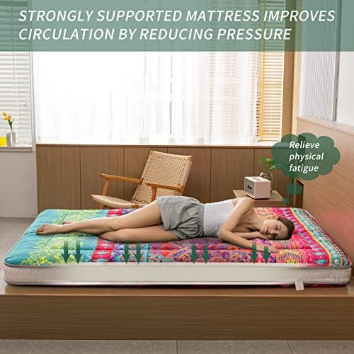 MAXYOYO Black Moon and Star Futon Mattress, Japanese Floor Mattress Quilted Bed Mattress Topper, Extra Thick Folding Sleeping Pad Breathable Floor Lounger Guest Bed for Camping Couch, Twin