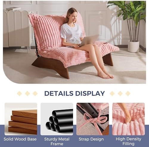 MAXYOYO Adjustable Living Room Chair, 3-Position Bean Bag Chair with Removable Cover, Upholstered Accent Chair with Frame, Soft Reclining Lounge for Bedroom, Apartment, Office, Beige