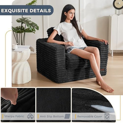 MAXYOYO Giant Bean Bag Chair for Adults, Upholstered Loveseat Floor Sofa with Pillows and Armrests, Large Bean Bag Sofa Plush Chair Bean Bag Couch for Bedroom Living Room, Grey