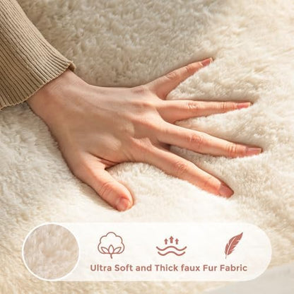 MAXYOYO Bean Bag Chair for Adults, Floral Shaped Bean Bag Sofa, Ultra Soft Faux Fur Floor Sofa, Large Reading Chair for Living Room Bedroom, Beige, Single