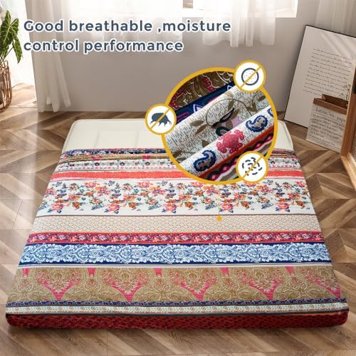 MAXYOYO Mattress Cover for Traditional Japanese Futon Mattress, Futon Floor Mats Cover with Zipper, Super Soft and Machine Washable, Navy Floral, Twin