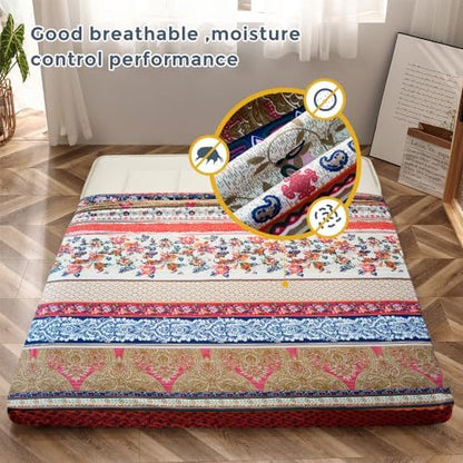 MAXYOYO Mattress Cover for Traditional Japanese Futon Mattress, Futon Floor Mats Cover with Zipper, Super Soft and Machine Washable, Navy Floral, Twin