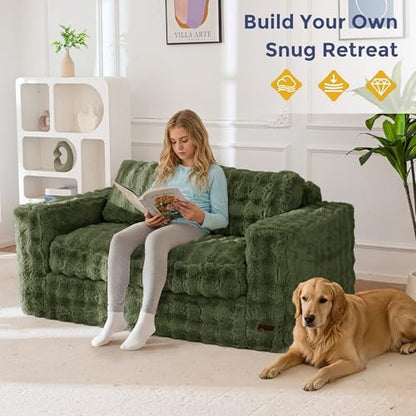 MAXYOYO Loveseat Sofa for Living Room, Small Sofa Couch Tufted Boneless Couch, Comfy Bean Bag Chair for Small Space Bedroom Apartment, No Assembly Needed, Beige