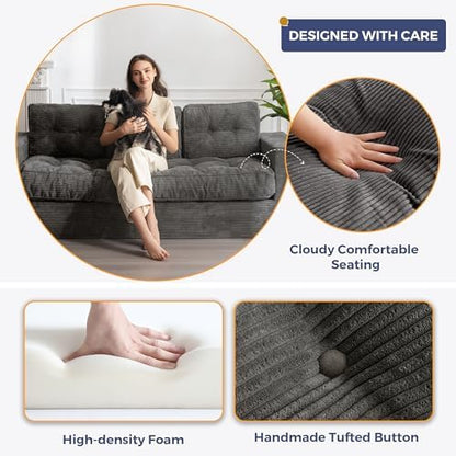 MAXYOYO Bean Bag Chair for Adults, Upholstered Floor Sofa with Armrests, Loveseat Boneless Couch with Tufted Cushion &amp; Backrest, Sofa in A Box, Large Bean Bag Couch for Bedroom Living Room, Black